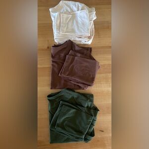 Bundle of 3 Cream/Brown/Green Cropped Long Sleeve T-Shirt Set. (L) Never Worn.